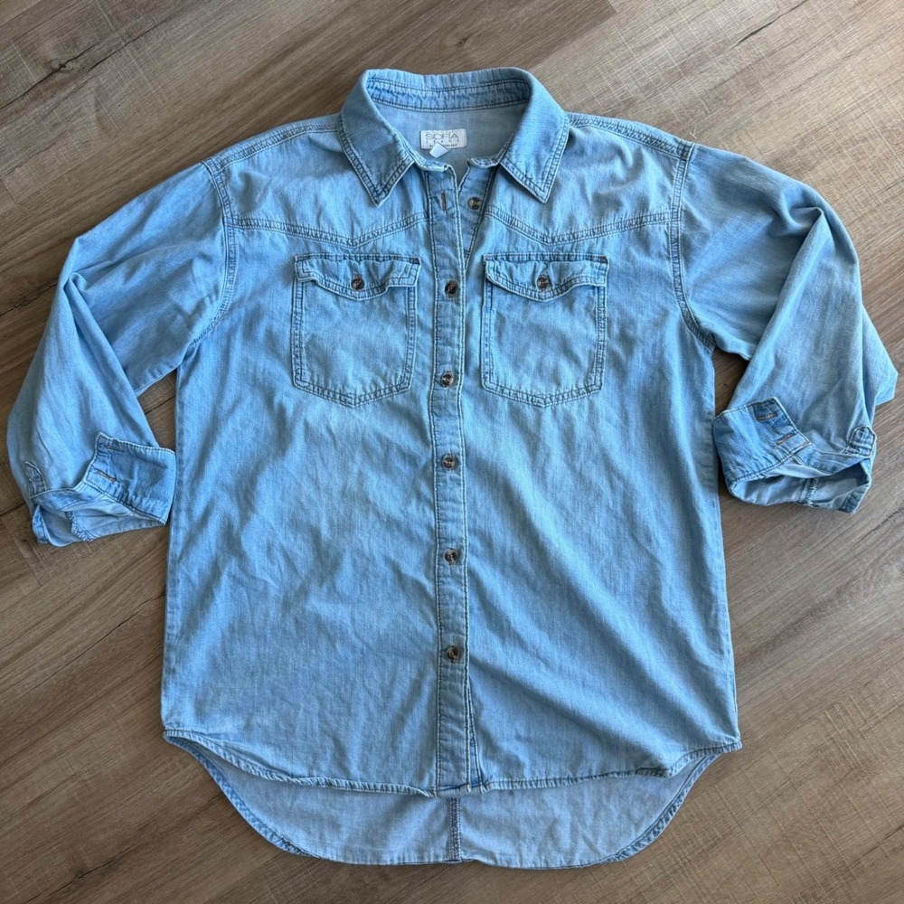 Sofia Jeans by Sofia Vergara Light Wash Denim Western Button Down Shirt Small